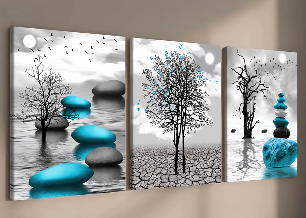 Modern Zen Stone Canvas Set – 3 Pieces