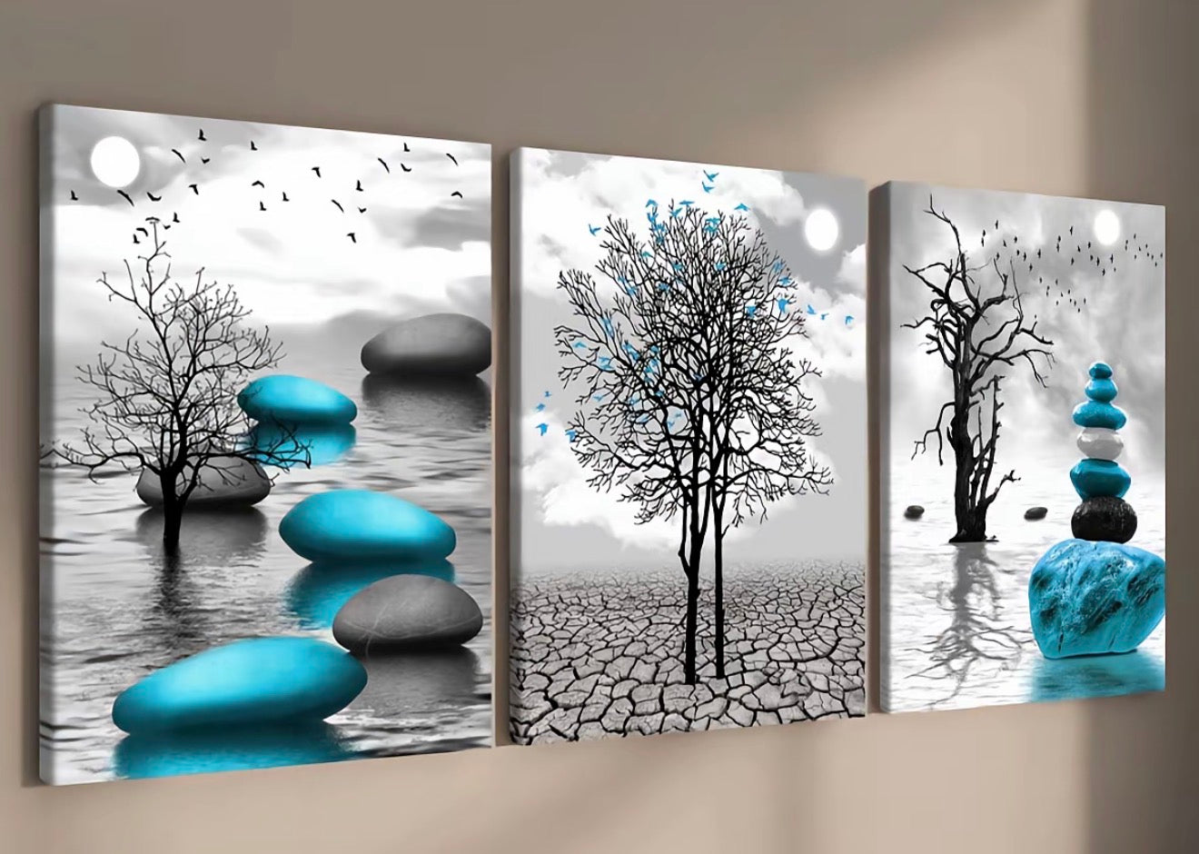 Modern Zen Stone Canvas Set – 3 Pieces
