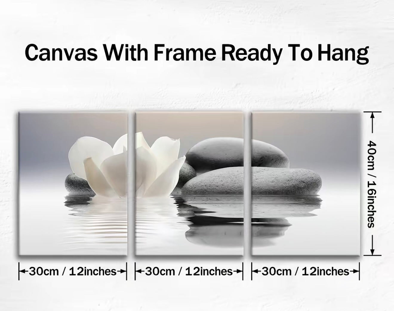 White Zen Lotus Canvas Set – 3 Pieces