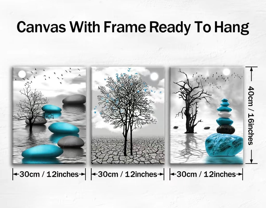 Modern Zen Stone Canvas Set – 3 Pieces