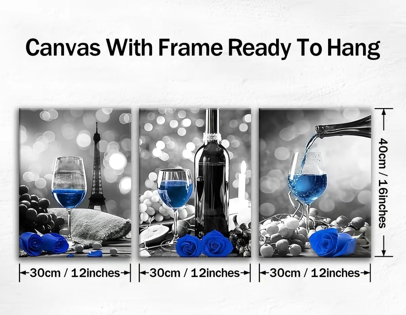 Modern Blue Wine Canvas Set – 3 Pieces