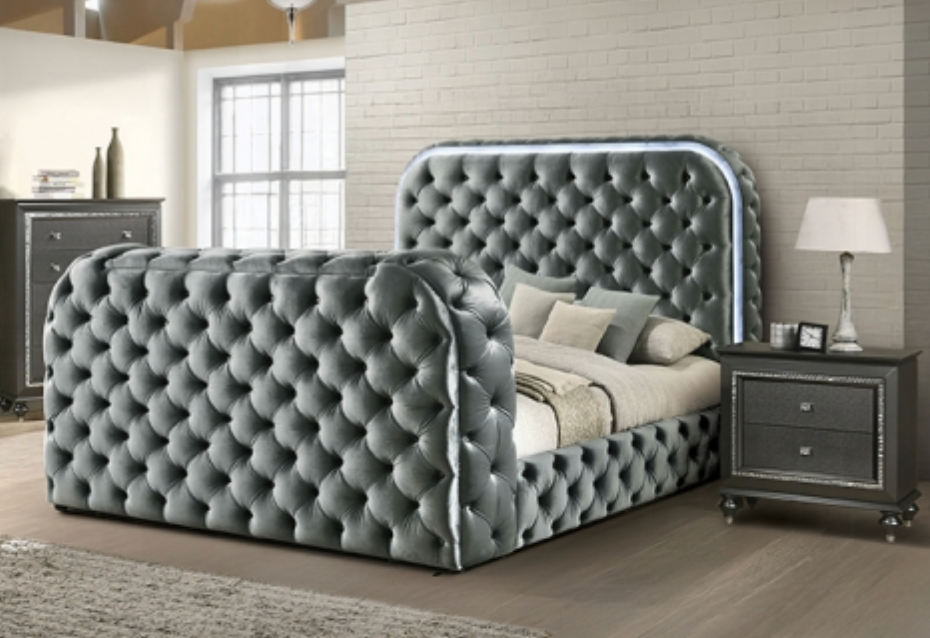 Kana Queen Bed w/LED, Fireplace & TV Stand