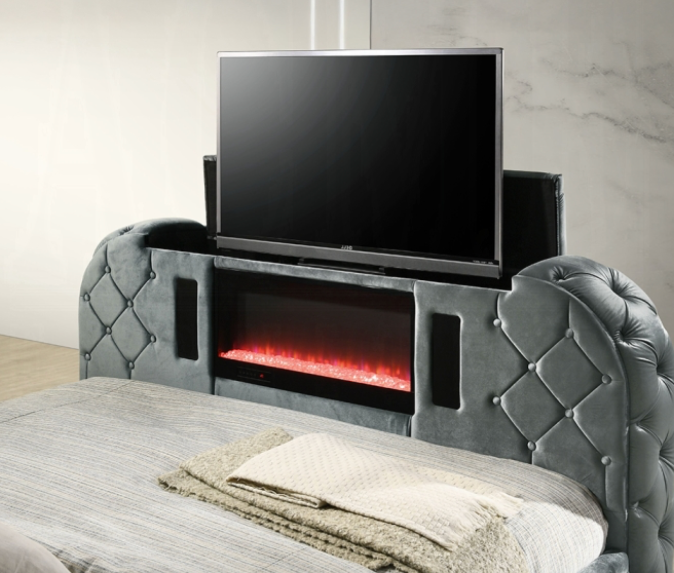 Kana Queen Bed w/LED, Fireplace & TV Stand