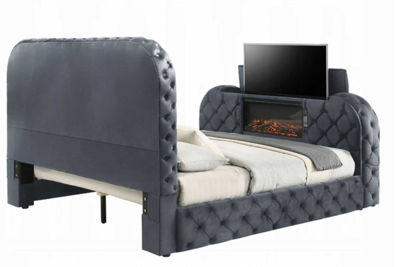 Kana Queen Bed w/LED, Fireplace & TV Stand