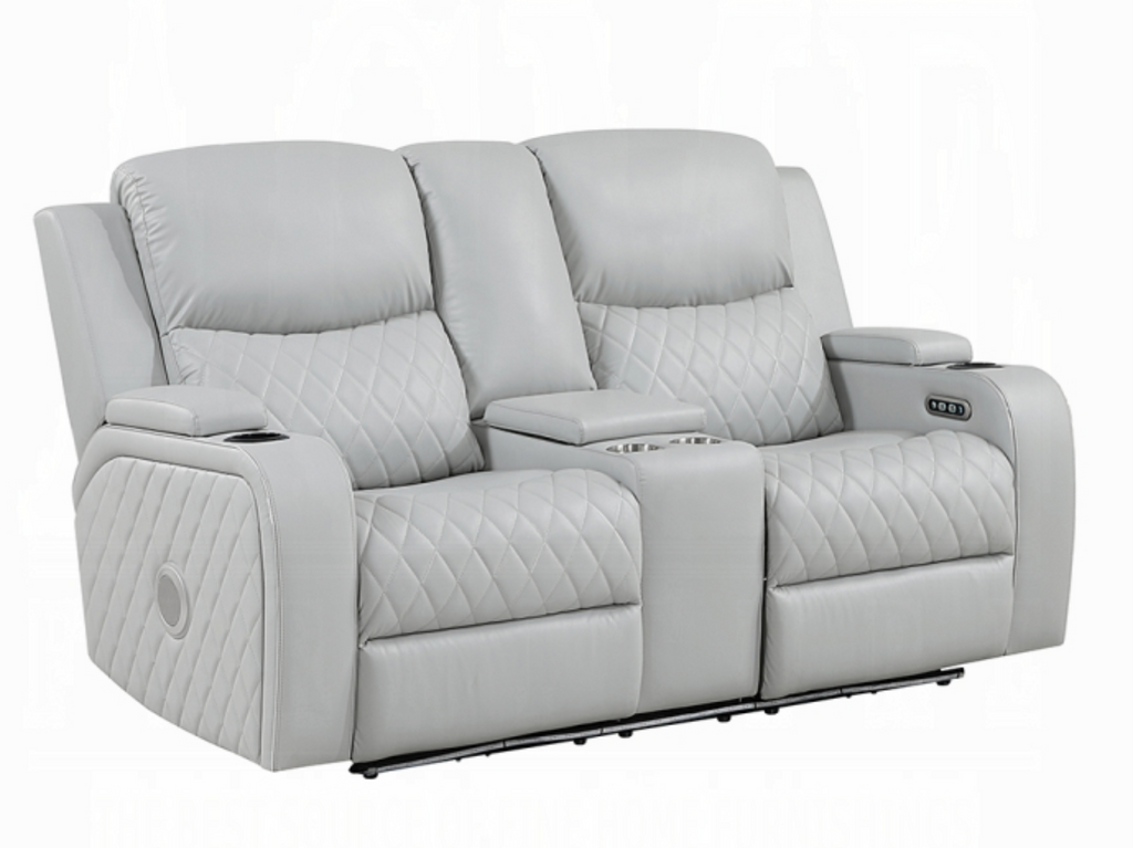 Elonzo Power Motion Loveseat w/Console, LED, Power Headrest & Speaker