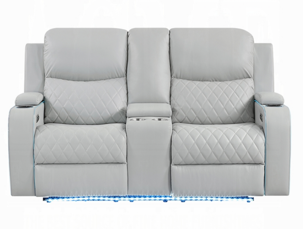 Elonzo Power Motion Loveseat w/Console, LED, Power Headrest & Speaker