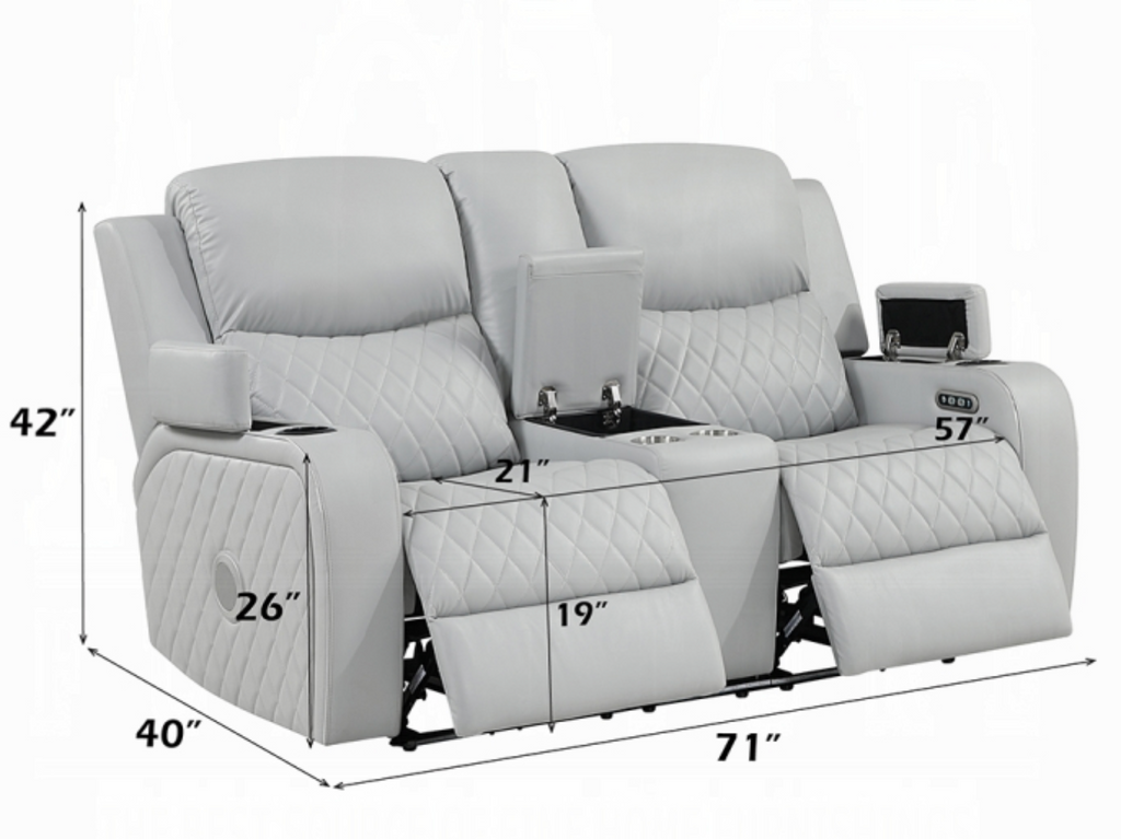 Elonzo Power Motion Loveseat w/Console, LED, Power Headrest & Speaker
