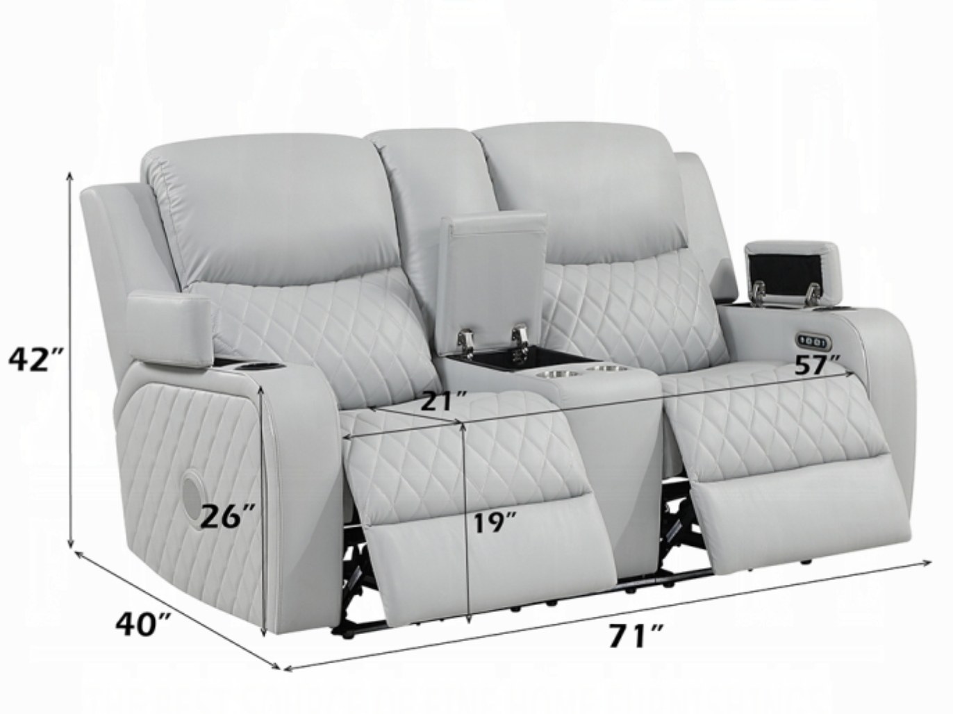 Elonzo Power Motion Loveseat w/Console, LED, Power Headrest & Speaker