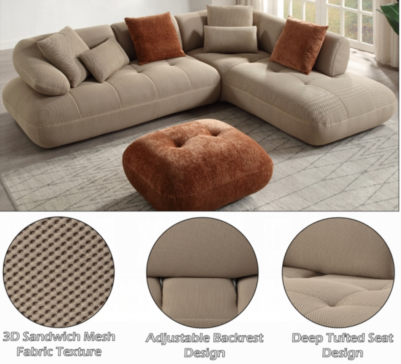 Carrick Sectional Sofa w/6 Pillows