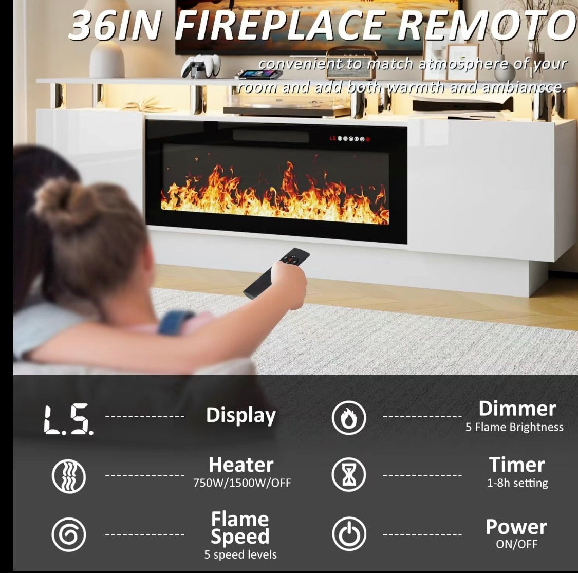 Centro de TV Style Decor con Chimenea LED RGB