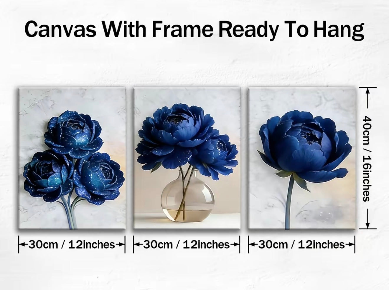 Modern Blue Flower Canvas Set (3 Pieces)